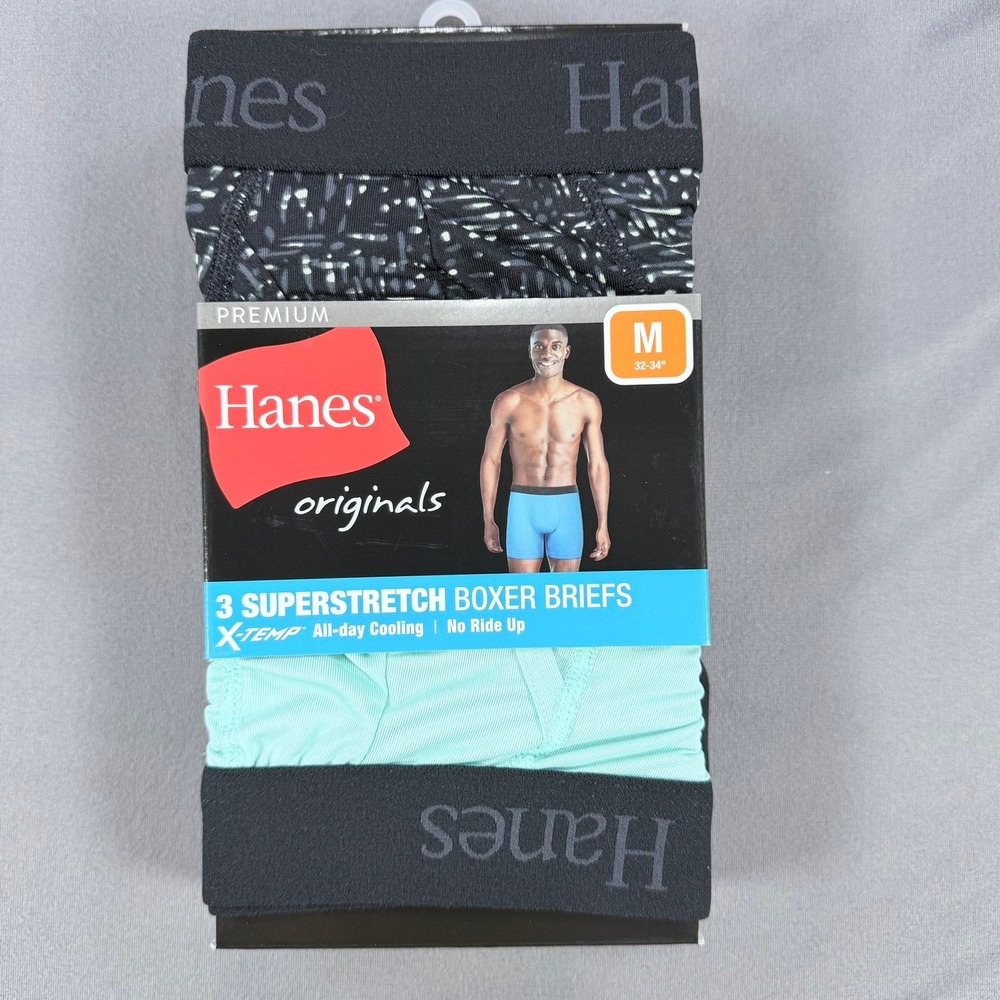 Hanes Mens Medium M Multi Synthetic Superstretch Boxer Briefs 3pk X-Temp Cooling